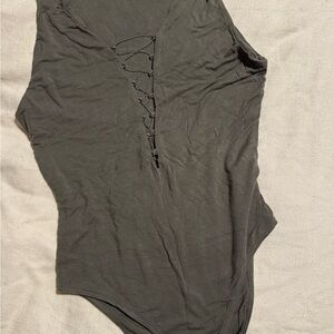 Wayf Charcoal Lace-Up Bodysuit
